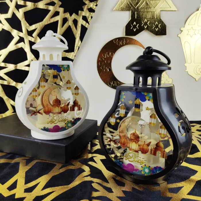 فانوس رمضان الأكريليك المضيء بزخارف ثلاثية الأبعاد – هدية رمضانية مثالية تضفي أجواء ساحرة – متعدد الالوان – 18*12*9 سم