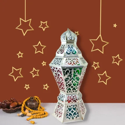 فانوس رمضان المعدني الكلاسيكي – زينة مثالية للمداخل والشوارع بإضاءة الشموع والمصابيح الكهربائية