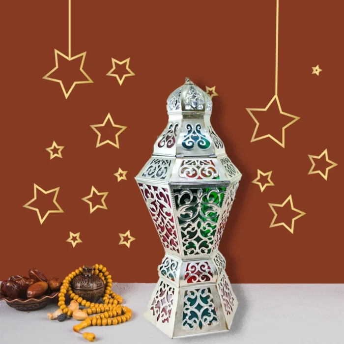 فانوس رمضان المعدني الكلاسيكي – زينة مثالية للمداخل والشوارع بإضاءة الشموع والمصابيح الكهربائية