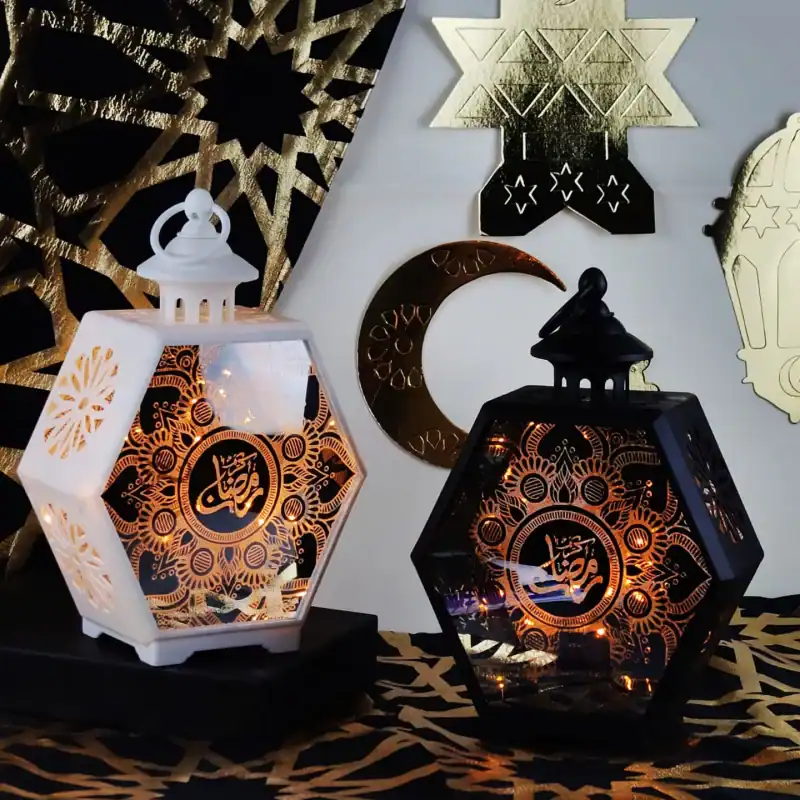 فانوس رمضان الأكريليك بالمرايا المضيء