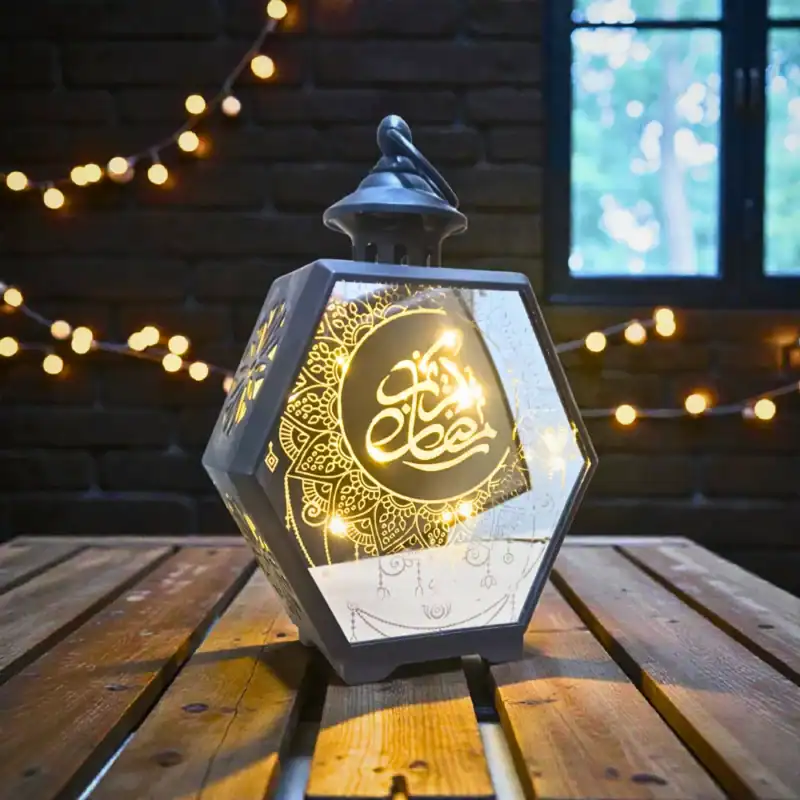 فانوس رمضان الأكريليك بالمرايا المضيء