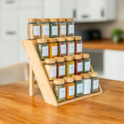 ستاند توابل شكل سلم خشبي – منظم عصري لحفظ التوابل في المطبخ