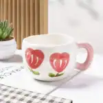 مج القلوب الوردية -300 مل – مج بورسلين بطابع رومانسي للمشروبات الساخنة والباردة