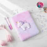 نوت اليونيكورن الفرو -تصميم بارز كيوت مع ورق كريمي مسطر-مقاس 20×15