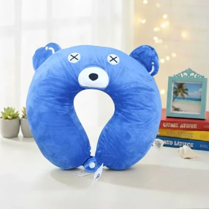 مخدة الرقبة ميموري فوم-28 سم – دعم مريح بتصميم دب أزرق مناسب للأطفال والكبار
