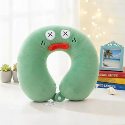 وسادة رقبة ميموري فوم للسفر – 28 سم لون أخضر – تصميم كرتوني مريح للدعم والاسترخاء