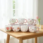 ⁦مج الفيونكات الوردية بتصميم أنيق من البورسلين – 300 مل – مثالي للقهوة والمشروبات الساخنة⁩ - الصورة ⁦2⁩