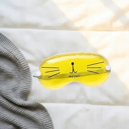 قناع عين جل مبرد للنوم – تصميم قطة لطيف لون أصفر –شفاف لعلاج الإرهاق والهالات السوداء