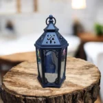فانوس فورجية أسود مضلع ديكور أنيق مقاس 32×14 سم