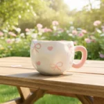 ⁦مج الفيونكات الوردية بتصميم أنيق من البورسلين – 300 مل – مثالي للقهوة والمشروبات الساخنة⁩ - الصورة ⁦4⁩