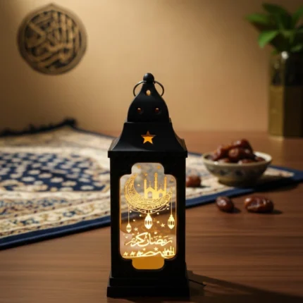 فانوس اكليريك مرايا اسود ديكور رمضان أنيق مقاس 18×7 سم