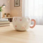 ⁦مج الفيونكات الوردية بتصميم أنيق من البورسلين – 300 مل – مثالي للقهوة والمشروبات الساخنة⁩ - الصورة ⁦5⁩
