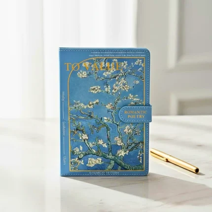 دفتر ملاحظات A5 بمشبك مغناطيسي –تصميم زهرة اللوز لفان جوخ- ورق ناعم عالي الجودة -128 ورقة التدوين للكتابة والتدوين