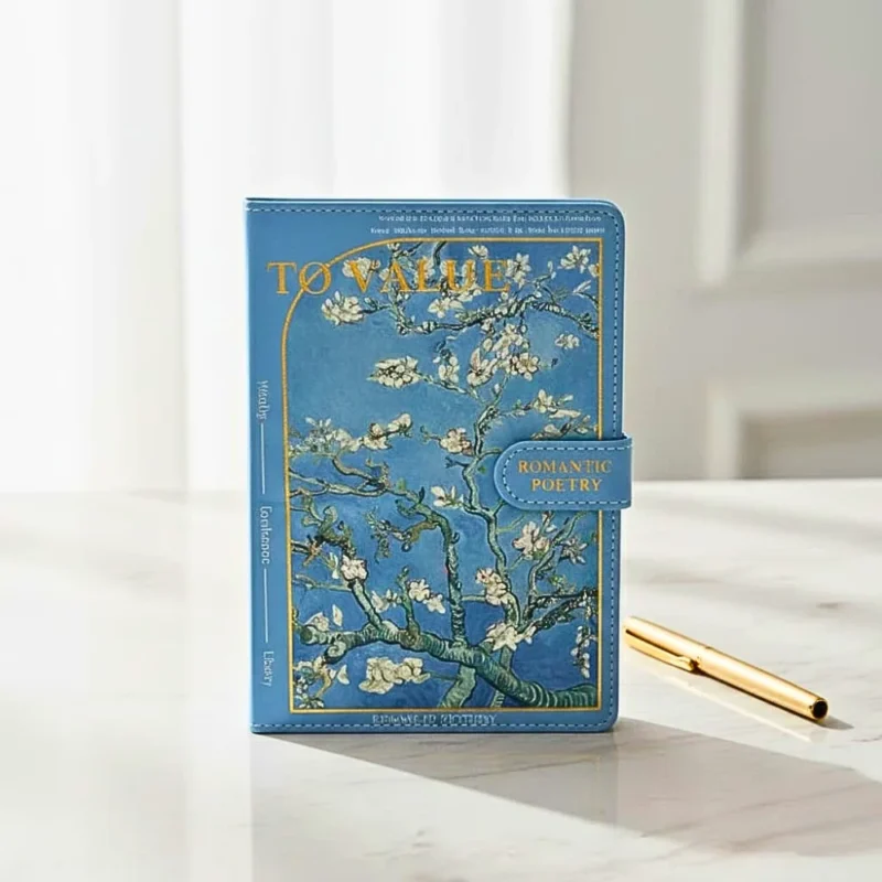 دفتر ملاحظات A5 بمشبك مغناطيسي –تصميم زهرة اللوز لفان جوخ- ورق ناعم عالي الجودة -128 ورقة التدوين للكتابة والتدوين