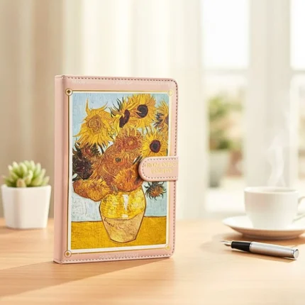 دفتر ملاحظات A5 بمشبك مغناطيسي –تصميم عباد الشمس لفان جوخ- ورق ناعم عالي الجودة -128 ورقة التدوين للكتابة والتدوين