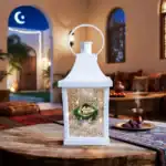 فانوس تركي أبيض ديكور رمضان – حجم 20 × 9.5 سم – تصميم أنيق بإضاءة دافئة