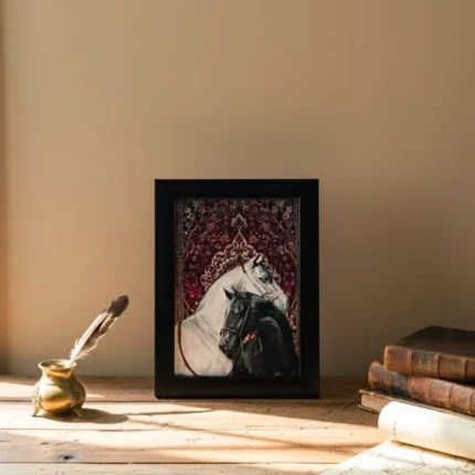برواز ديكور خيل أسود للحائط – إطار كلاسيك عصري – مقاس 21×15 سم