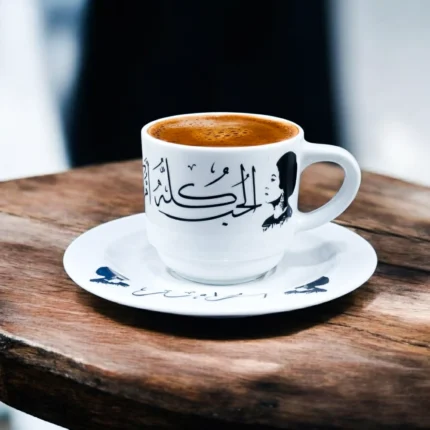 فنجان قهوة أم كلثوم بورسلين – تصميم كوبليه “الحب كله” – أبيض × أسود - سعة 90 ملي