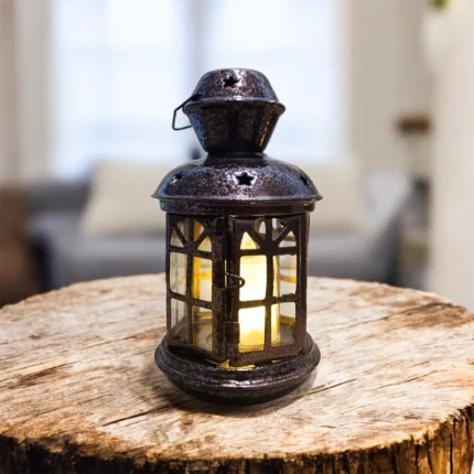 فانوس ايكيا معدني بني 20×13 سم – تصميم كلاسيك للديكور الرمضاني والمنزلي