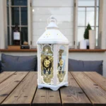 فانوس تركي مرايا أبيض مضلع مضيء – مقاس 35 × 8 سم – ديكور رمضاني أنيق