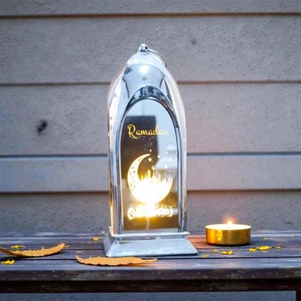 فانوس انتيكة فضي ديكوري بإضاءة هادئة – تصميم عربي أنيق – مقاس 13 × 5.5 سم