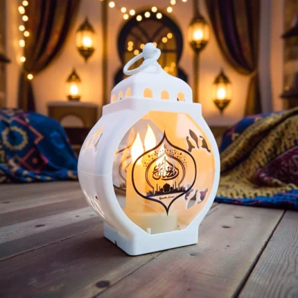 فانوس تركي بيضاوي بـ3 شمعات مضيئة – تصميم أنيق بارتفاع 21 سم