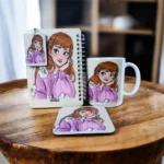 مجموعة هدايا كيوت للبنات – مج بورسلين + نوت بوك سلك + كوستر + ميدالية بتصميم كرتوني أنيق