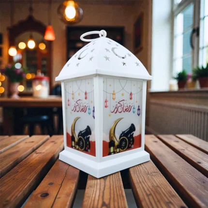 فانوس تركي ديكوري بإضاءة دافئة – لون أبيض – 23×10.5 سم