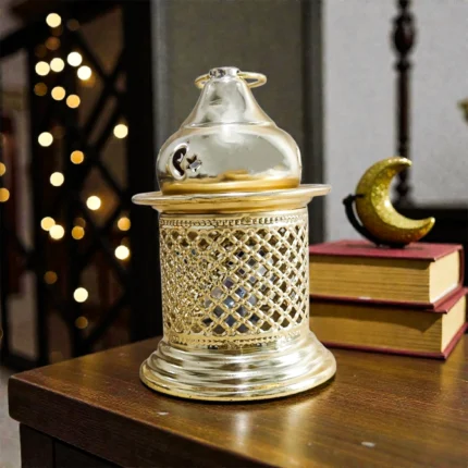 فانوس ديكور رمضان صغير بكورة مضيئة – تصميم معدني فاخر 11 سم