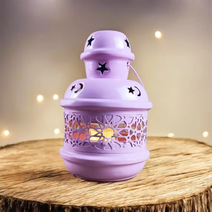 فانوس ايكيا معدن روز ديكوري مضيء – تصميم رمضاني أنيق بحجم 18 × 9 سم