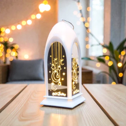 فانوس انتيكة أبيض ديكوري بإضاءة هادئة – تصميم عربي أنيق – مقاس 13 × 5.5 سم