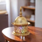 تمارة ومبخرة ذهبية فاخرة بنقوش إسلامية – حجم 20 × 13.5 سم