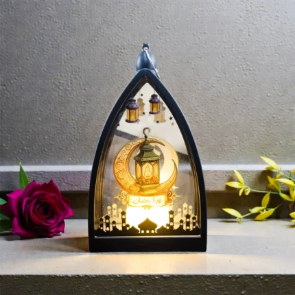 فانوس استاند صغير للديكور الرمضاني بإضاءة هادئة – مقاس 14 سم