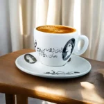 فنجان قهوة فيروز بورسلين بتصميم كوبليه “أنت الآساسي” – أبيض × أسود – شكل بيضاوي – سعة 90 مل