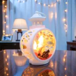 فانوس تركي دائري أبيض بتصميم زخرفي – 19 سم ديكور رمضاني أنيق