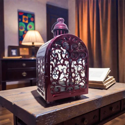 فانوس ديكور منزلي شكل بيت لون نبيتي – مقاس 27×14×12 سم