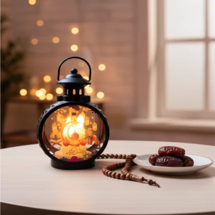 فانوس تركي دائري أسود بتصميم زخرفي – 19 سم ديكور رمضاني أنيق