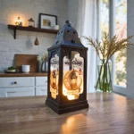 فانوس تركي أكريليك ستاند صغير أسود – ارتفاع 19 سم وقاعدة 7.5 سم | ديكور رمضان أنيق