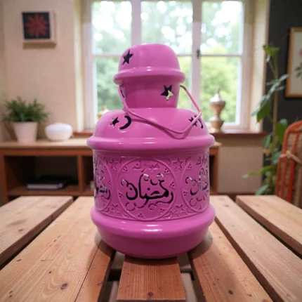 فانوس ايكيا معدن بينك ديكوري – تصميم رمضاني أنيق بحجم 18 × 9 سم