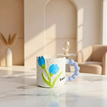 مج بابلز بورسلين بتصميم زهرة التوليب الزرقاء– مج فخم للاستخدام اليومي بسعة 300 مل