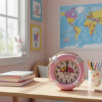 منبه أطفال وردي بتصميم كرتوني لطيف – ساعة منبه للمكتب وغرفة الأطفال
