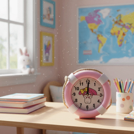 منبه أطفال وردي بتصميم كرتوني لطيف – ساعة منبه للمكتب وغرفة الأطفال