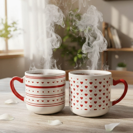 مج قلوب بيد قلب 310 مل – كوب سيراميك رومانسي مقاس 9×8 سم بتصميم قلوب مميز للهدايا