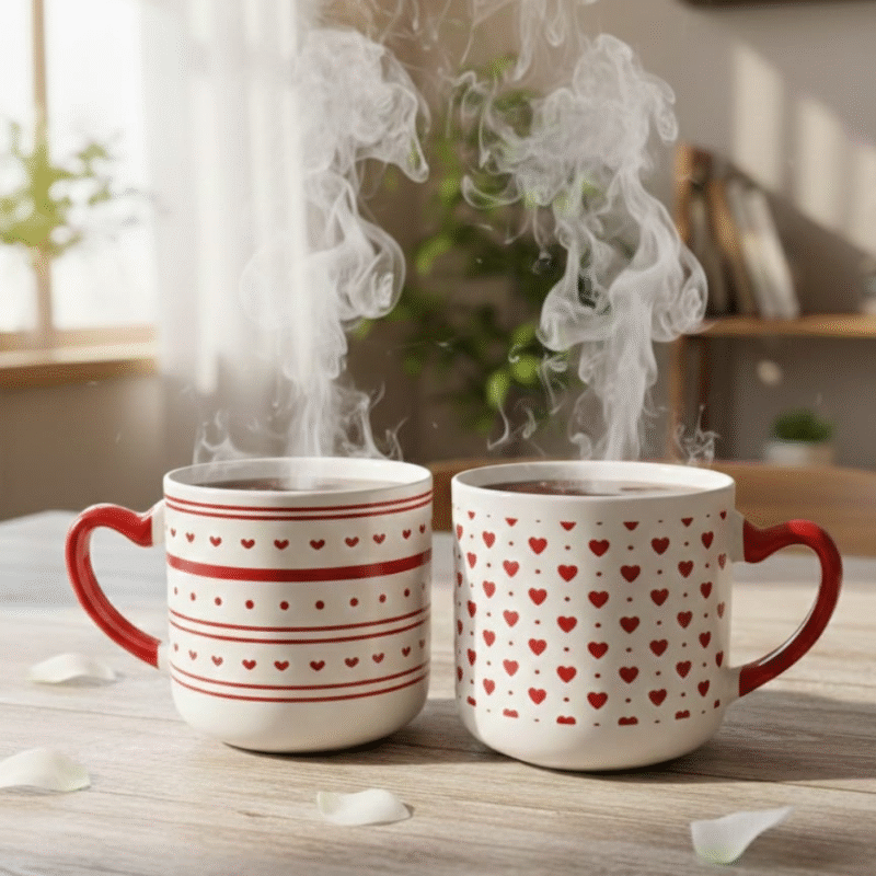 مج قلوب بيد قلب 310 مل – كوب سيراميك رومانسي مقاس 9×8 سم بتصميم قلوب مميز للهدايا