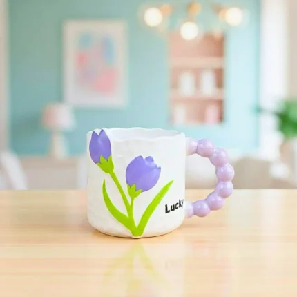 مج بابلز بورسلين بتصميم زهرة التوليب الموف– مج فخم للاستخدام اليومي بسعة 300 مل