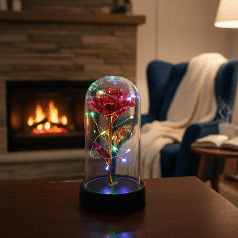 بلورة وردة 14 سم بتنور – ديكور رومانسي مضيء LED بتصميم كريستال فاخر