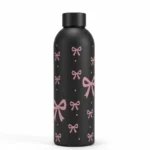 مج حراري أسود 500 مل بتصميم فيونكات وردي – كوب حراري ستانلس ستيل يحافظ على الحرارة والبرودة لساعات