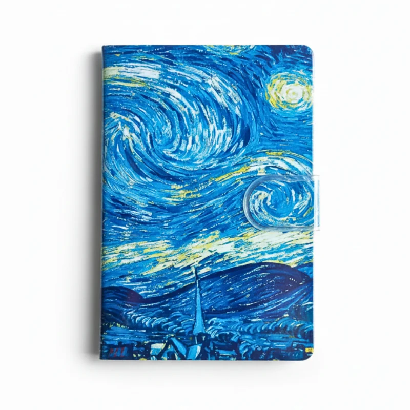 نوتة جيب بتصميم لوحة ليلة النجوم – مقاس 14.5×6.5 سم بغلاف فني أزرق أنيق