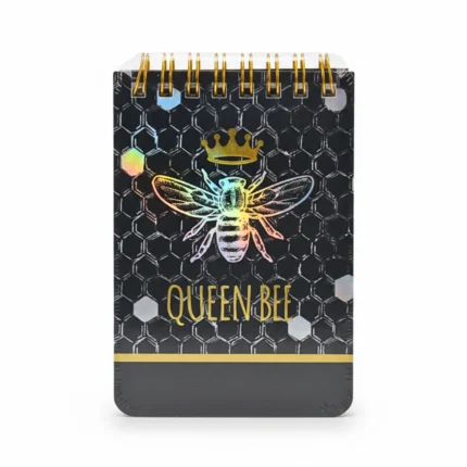 نوت بوك سلك صغيرة مقاس 11×7.5 سم لون أسود بتصميم Queen Bee الهولوجرام الأنيق