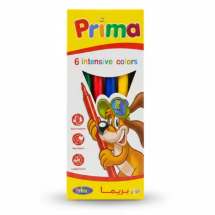 طقم ألوان فلومستر 6 قطع Prima Colors – أقلام تلوين ثابتة وسهلة الاستخدام